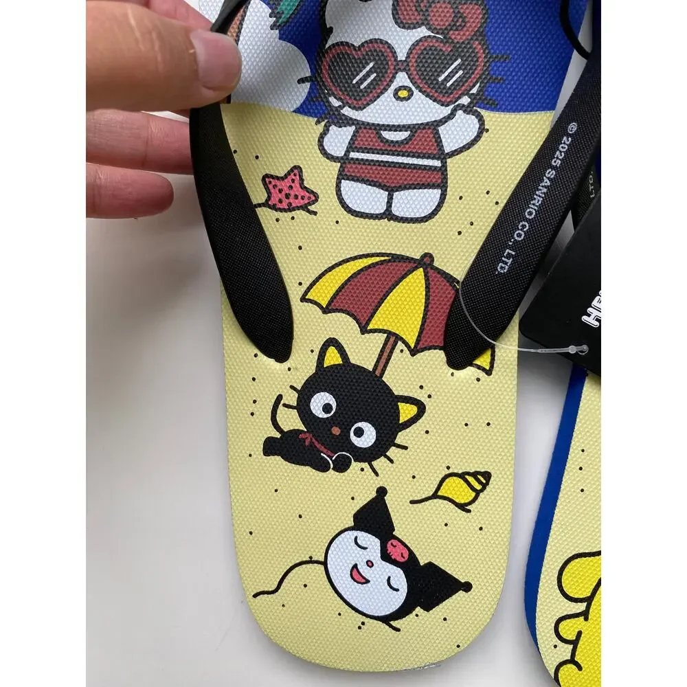 Hello Kitty & Friends Blue Beach Flip Flops Sanrio Printed Rubber NEW Size 13